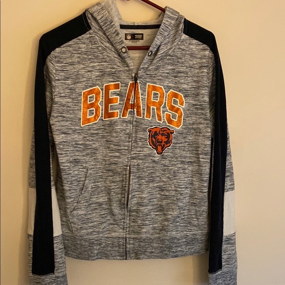 Chicago Bears Gray and Navy Zip-Up Hoodie w/Shimmering Graphic NFL Team Apparel - Picture 1 of 5